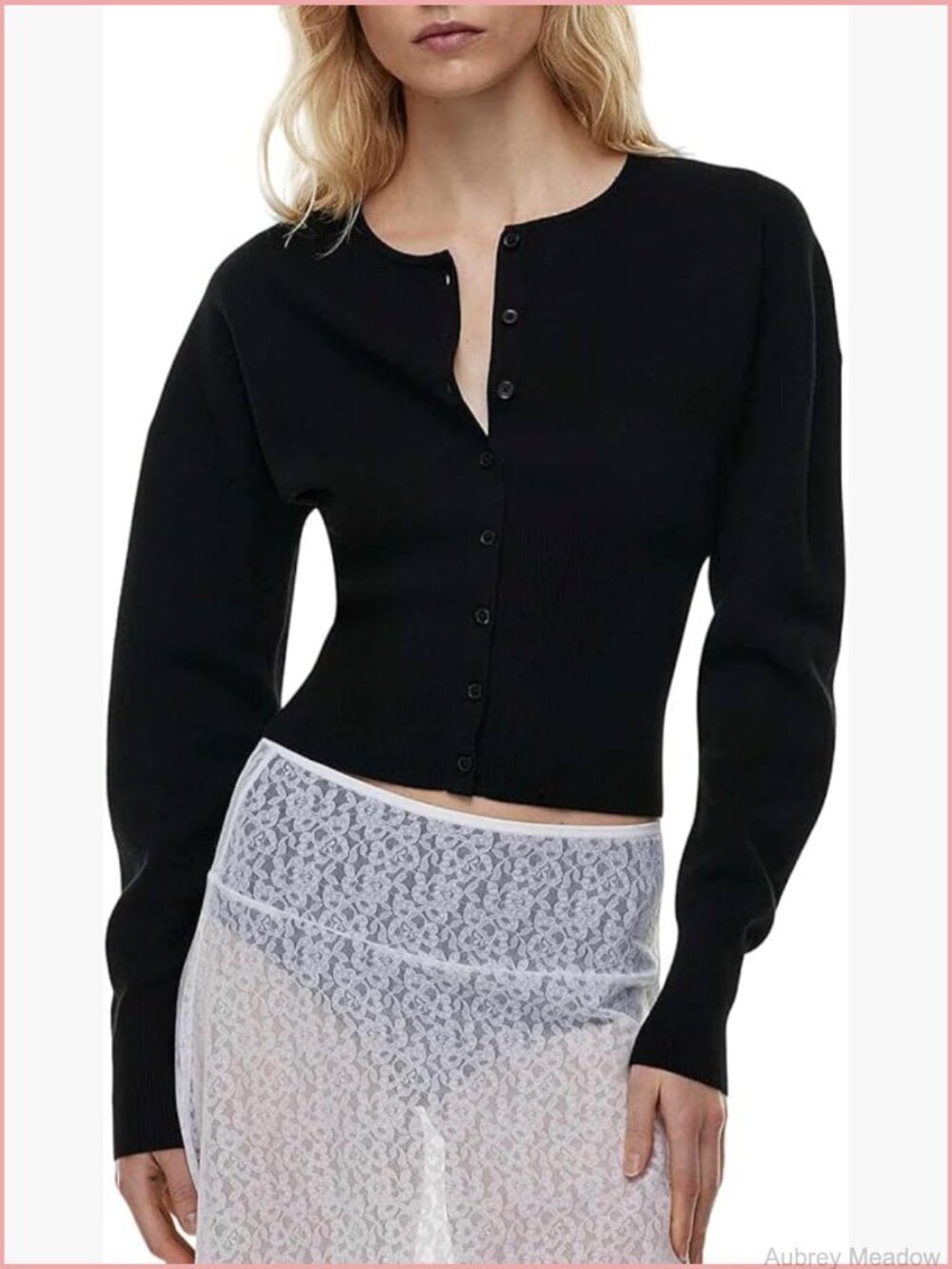 Womens Cropped Button Down Cardigan Long Sleeve Ribbed Knit Slim Fit